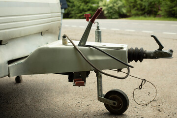 Trailer car at home. Mechanism of adhesion of transport. Car parts.