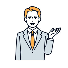 スーツの男性が案内をするシンプルなベクターイラスト素材