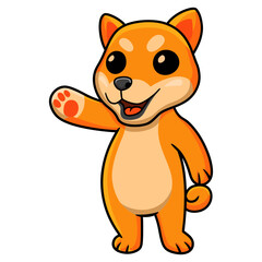 Cute shiba inu dog cartoon waving hand