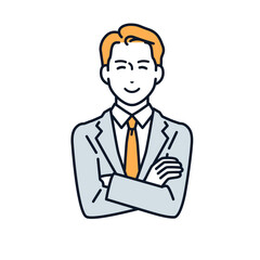 笑顔で腕組みをするスーツの男性のシンプルなベクターイラスト素材