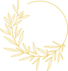 Naklejka premium Gold Leaves Circle Frame