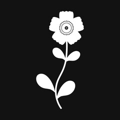 White Flower and Leafs on black background Vector Illustration