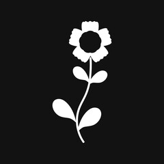 White Flower and Leafs on black background Vector Illustration
