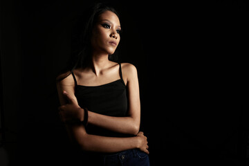 Naklejka premium Portrait Light Sculpting of beautiful Asian model
