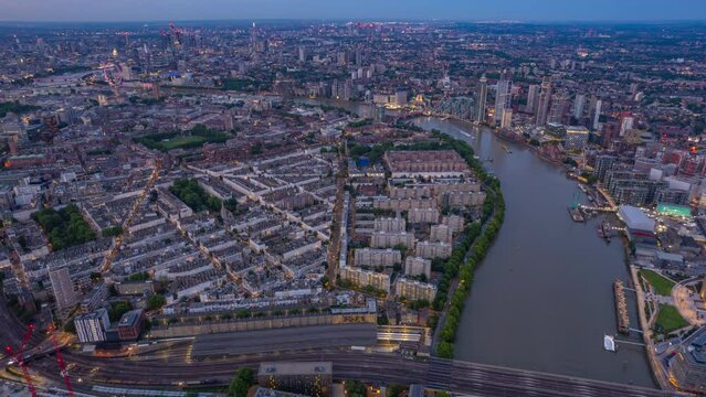 Aerial London, England, City Area Sunset up the Thames towards Big Ben Hyperlapse Time Lapse Hyper lapse