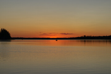 Naklejka na ściany i meble Sunset at Astotin Lake in Elk Island National Park