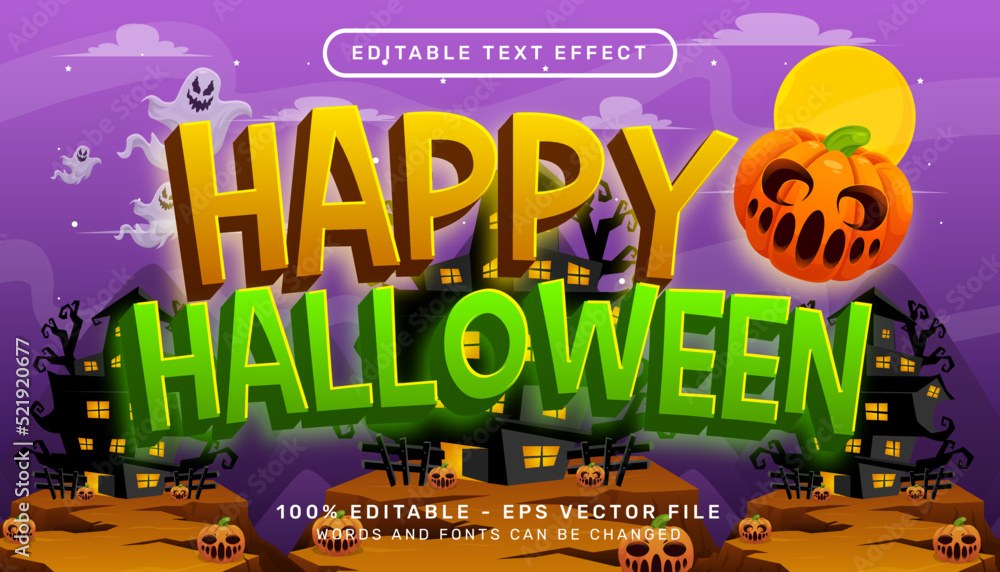 Poster happy halloween 3d text effect and editable text effect