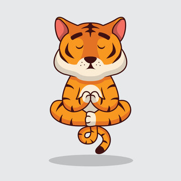 Cute tiger yoga cartoon illustration