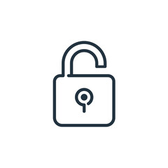 Open lock icon isolated on a white background.  Padlock symbol, security, Protection, access for web and mobile apps.