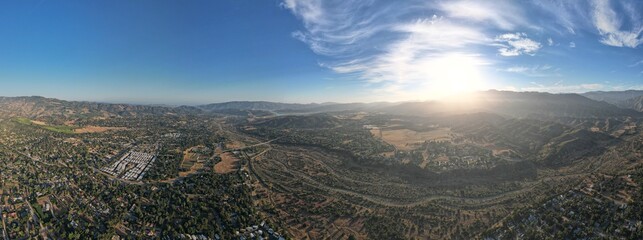 Fototapeta na wymiar Ojai California Town area Aerial Drone View Nears Casitas Lake 