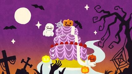夕方のハロウィンパーティーのイラスト素材