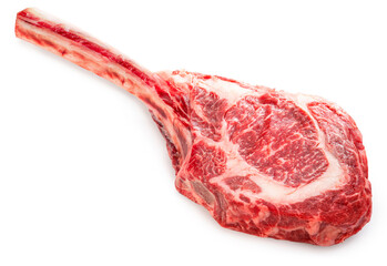 Fresh Tomahawk beef steak isolated on white background, Tomahawk beef steak on white background...