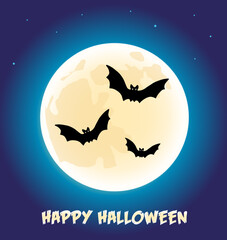 Happy Halloween bats and moon background. Halloween vector illustration