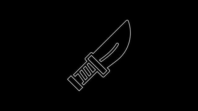 White line Dagger icon isolated on black background. Knife icon. Sword with sharp blade. 4K Video motion graphic animation