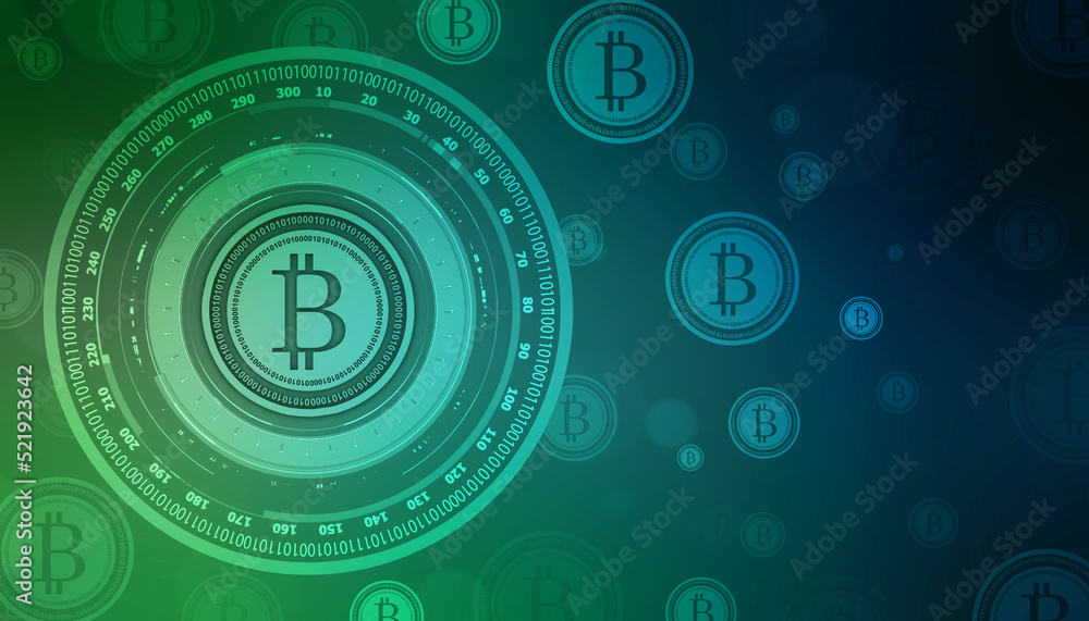 Poster global abstract bitcoin crypto currency blockchain technology world map background illustration