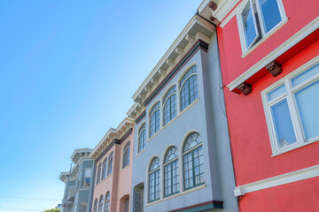 Complex houses with different wall colors in the suburbs of San Francisco, California