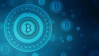 Global Abstract Bitcoin Crypto Currency Blockchain Technology World Map Background Illustration