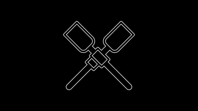 White line Oars or paddles boat icon isolated on black background. 4K Video motion graphic animation