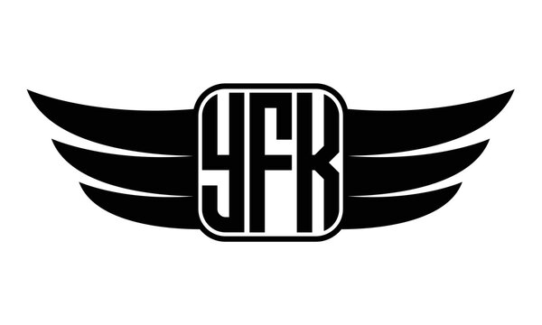 YFK three-letter Wing black and white logo design. Vector template