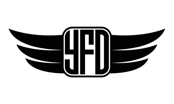 YFO three-letter Wing black and white logo design. Vector template