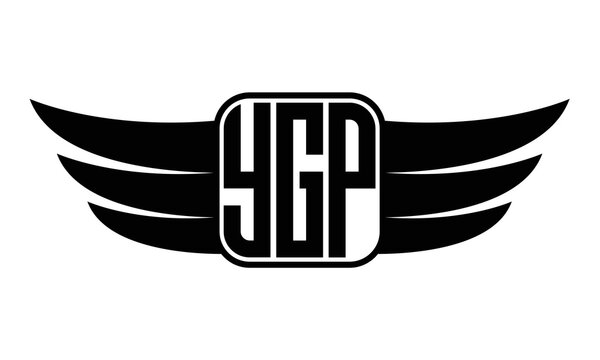 YGP three-letter Wing black and white logo design. Vector template
