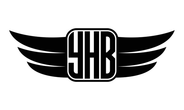 YHB three-letter Wing black and white logo design. Vector template