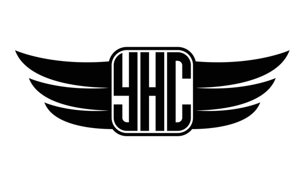YHC three-letter Wing black and white logo design. Vector template