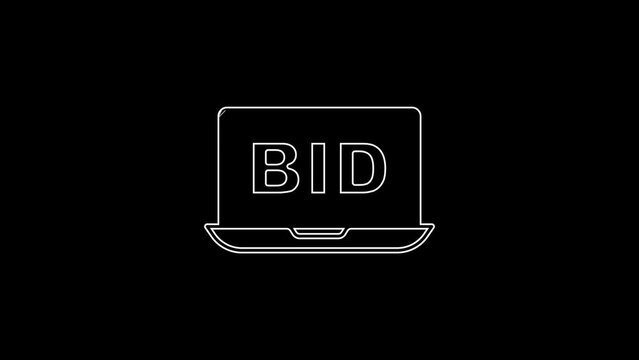 White line Online auction icon isolated on black background. Bid sign. Auction bidding. Sale and buyers. 4K Video motion graphic animation