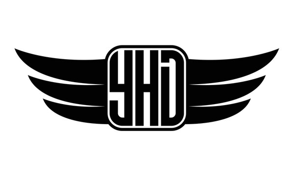 YHD three-letter Wing black and white logo design. Vector template