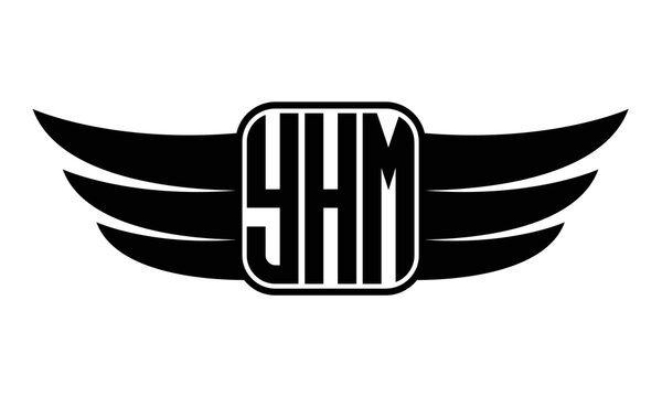 YHM three-letter Wing black and white logo design. Vector template
