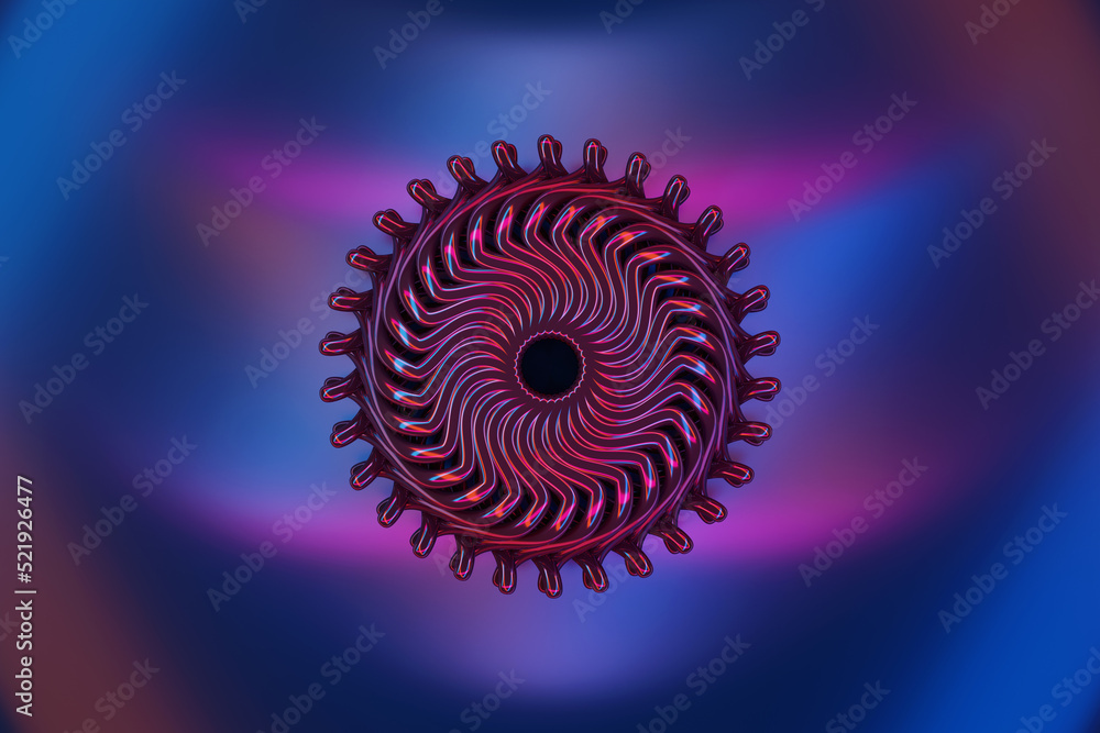 Poster 3d illustration of a purple shape, consisting of a large number of line . futuristic shape, abstract