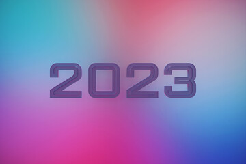 Calendar header number 2023 on pink and blue background. Happy new year 2023 colorful background.