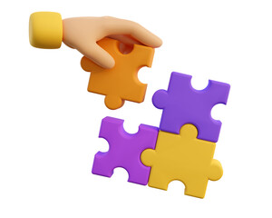 3d human hands with jigsaw puzzle pieces. Concept of business problems, partnership, development, cooperation and teamwork. 3d high quality render.