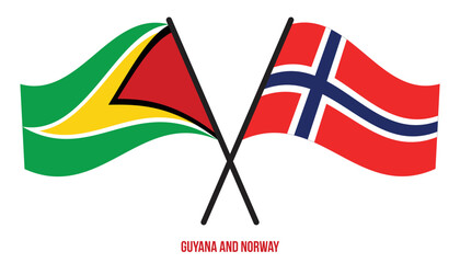 Guyana and Norway Flags Crossed And Waving Flat Style. Official Proportion. Correct Colors.
