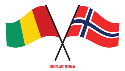 Guinea and Norway Flags Crossed And Waving Flat Style. Official Proportion. Correct Colors.