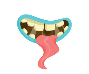 Scary monsters mouth. Stickers for social networks. Lip of orc, goblin or troll. Mascot or halloween toy. Graphic elements for website and fictional characters. Cartoon flat vector illustration