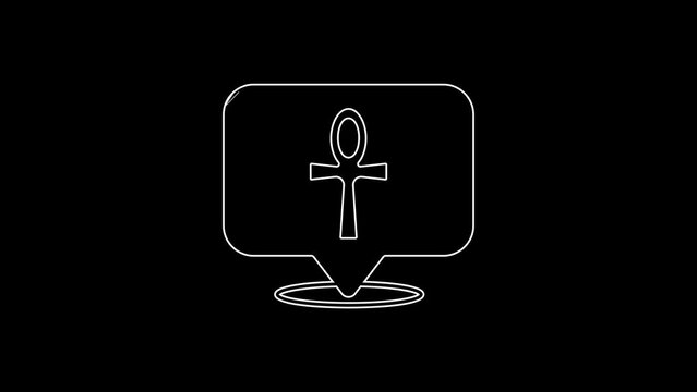 White line Cross ankh icon isolated on black background. Egyptian word for life or symbol of immortality. 4K Video motion graphic animation