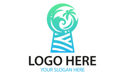 Green Color keyhole Beach Holiday Logo Design