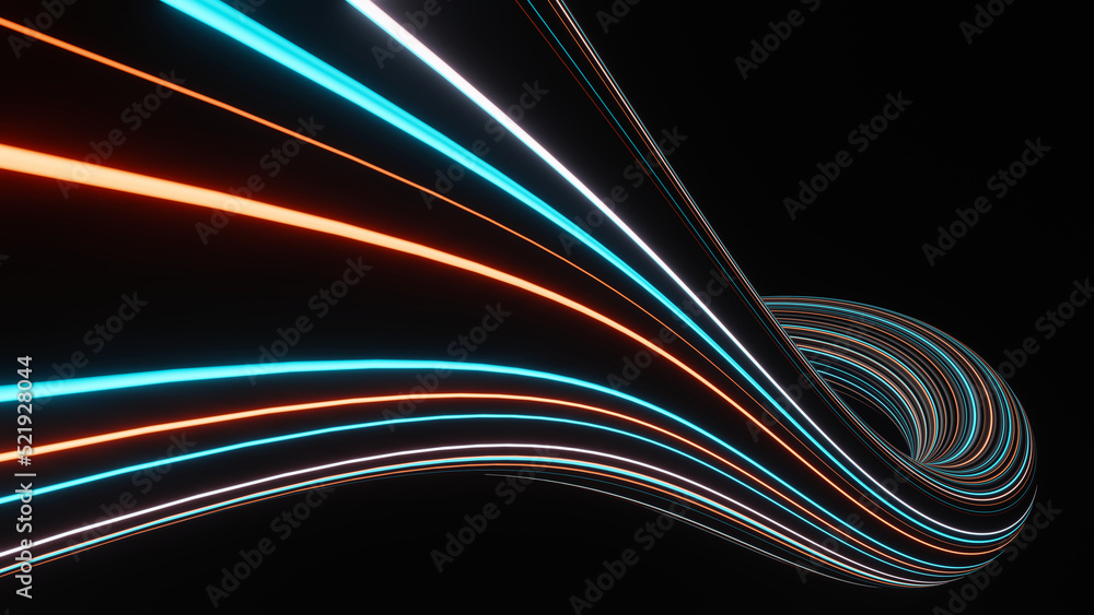 Poster 3d render of illuminated neon and light glowing on dark scene. speed light moving lines. abstract si