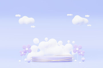 3d render Pastel Purple minimal background with podium stand. Purple stage platform for cosmetic product presentation and advertising. Studio scene with showcase pedestal in clean design.