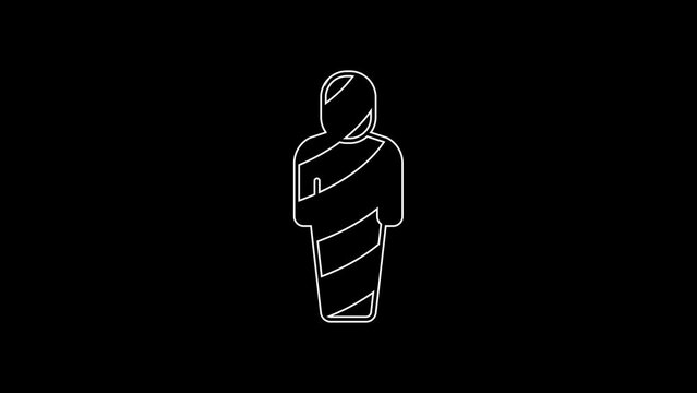 White line Egypt mummy icon isolated on black background. 4K Video motion graphic animation
