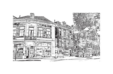 Building view with landmark of Nijmegen is the 
municipality in Netherlands. Hand drawn sketch illustration in vector.