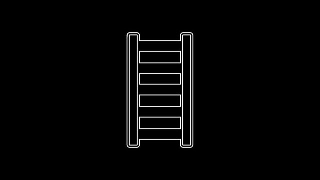 White line Fire escape icon isolated on black background. Pompier ladder. Fireman scaling ladder with a pole. 4K Video motion graphic animation