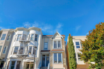Front exterior of row houses in San Francisco, California