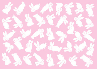 ゆるウサギ模様のイラスト（ピンク色背景）