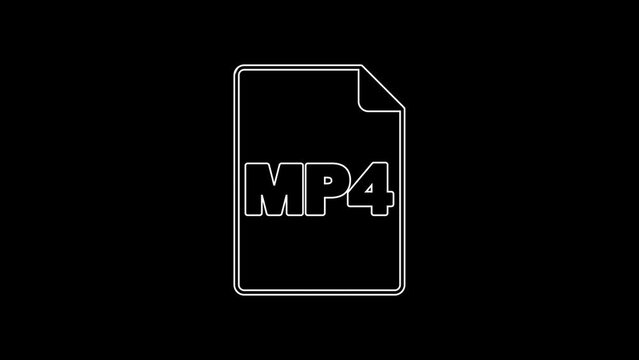 White line MP4 file document. Download mp4 button icon isolated on black background. MP4 file symbol. 4K Video motion graphic animation