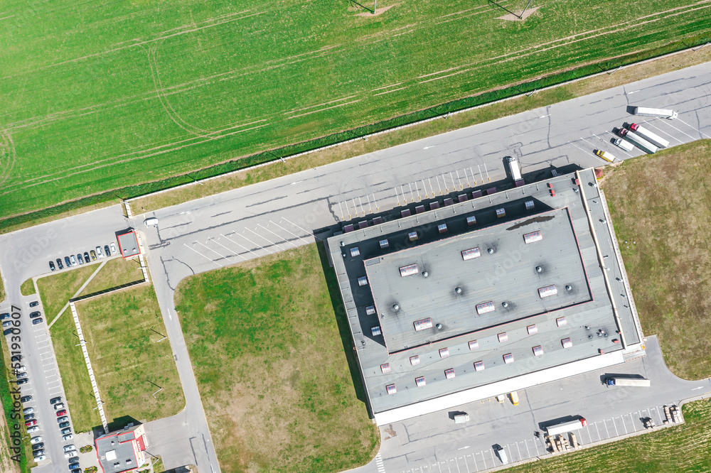 Wall mural logistics center from above. aerial view of goods warehouse. drone point view. - Wall murals