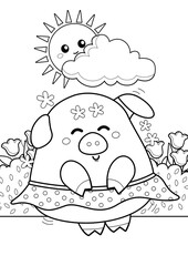 Cute Pig In Love Theme Coloring Pages A4 for Kids and Adult