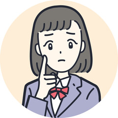 ネガティブな表情の女子学生の丸アイコン素材
