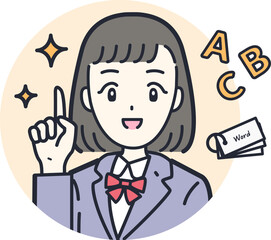 ポジティブな表情の女子学生の丸アイコン素材
